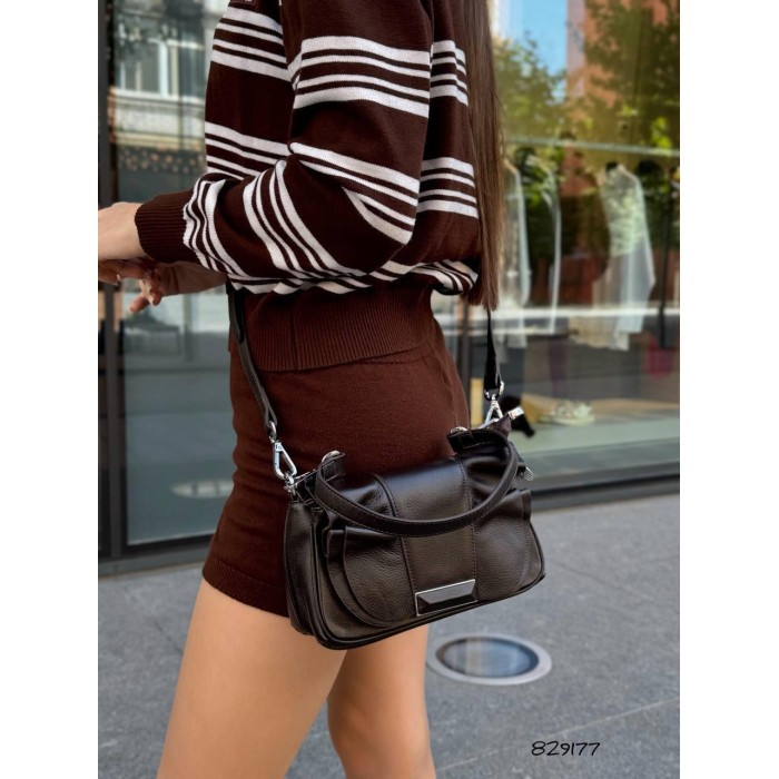 Сумка жіноча 2 відділи натуральна шкіра люкс колір: Чорний, Шоколад