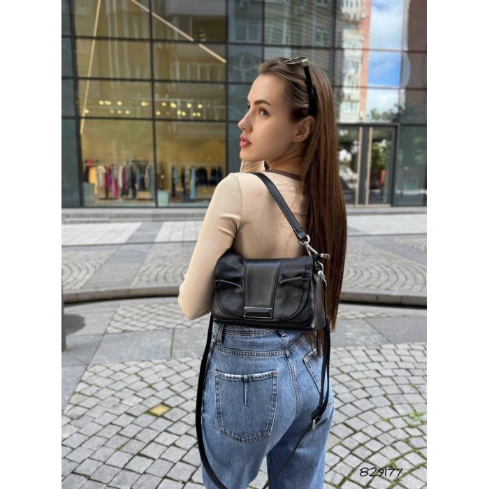 Сумка жіноча 2 відділи натуральна шкіра люкс колір: Чорний, Шоколад