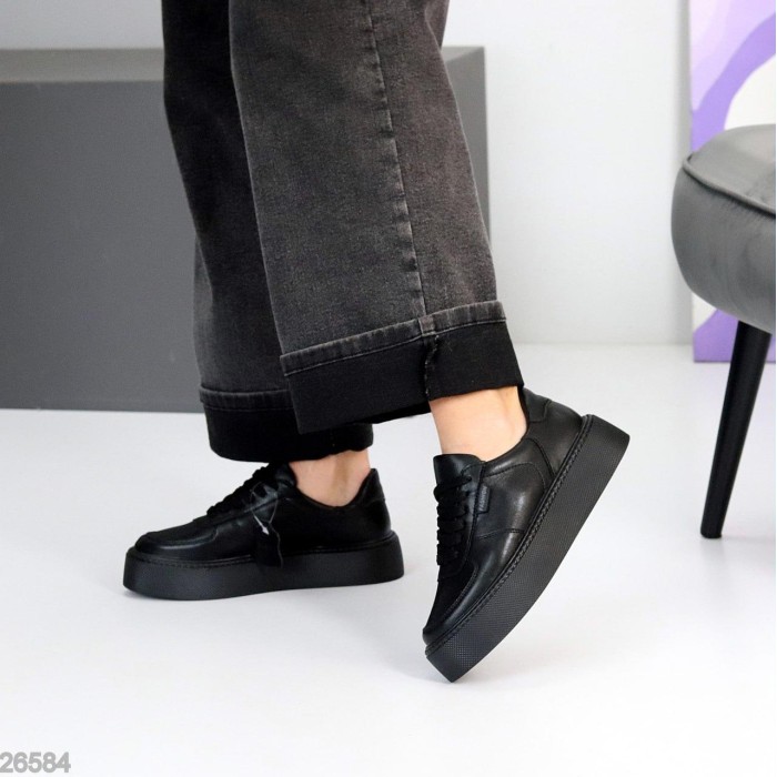 Кеди жіночі натуральна шкіра чорні 37,38,39,40,41р.