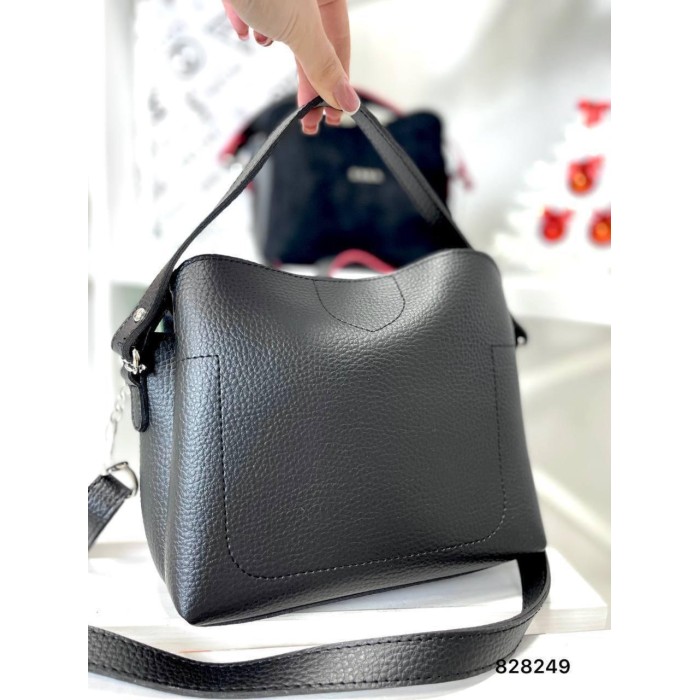 Сумка жіноча 3-віддела екошкіра/натуральна замша. Чорний крокодил, Шоколад, Чорна замша Чорна замша