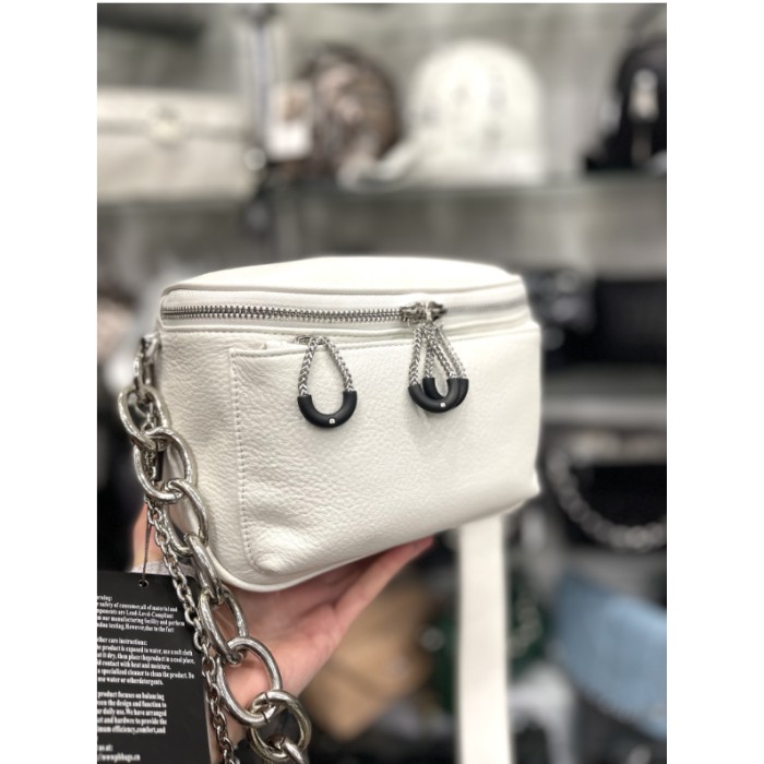 Сумка/валізка жіноча ланцюжки з натуральної шкіри Чорна, Біла
