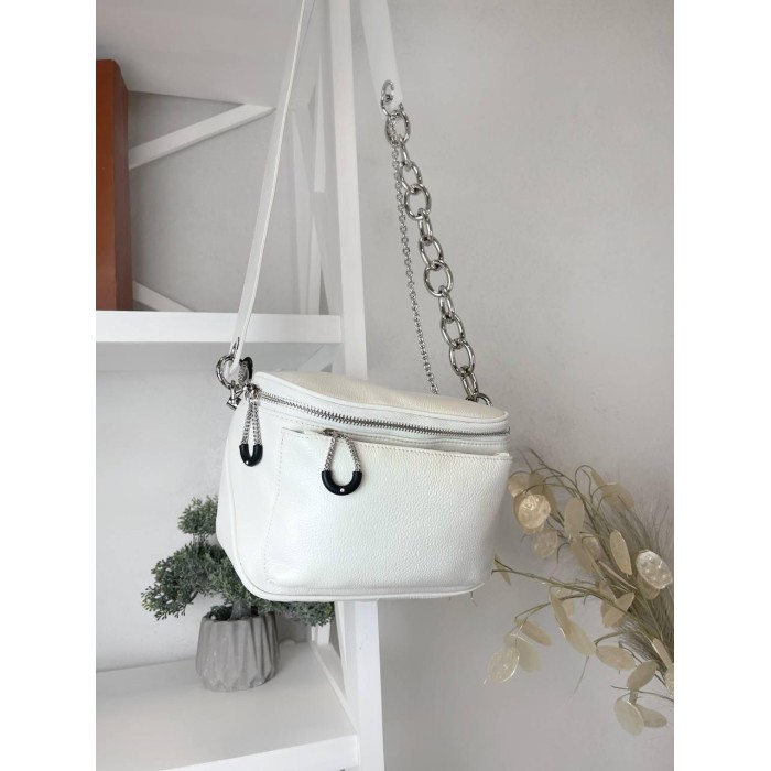 Сумка/валіза жіночі ланцюжки натуральна шкіра Чорна, Біла Біла Білий