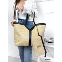 Сумка женская Шопер 2/1 комбинированная плотная рогожка люкс/ кожа цвет: Беж