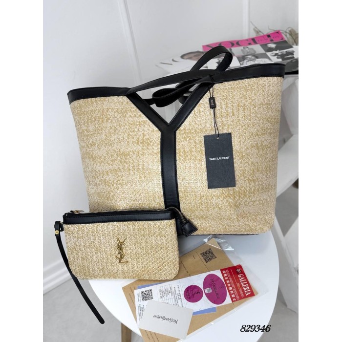 Сумка жіноча Шопер 2/1 комбінована щільна рогожка люкс/ шкіра колір: Беж