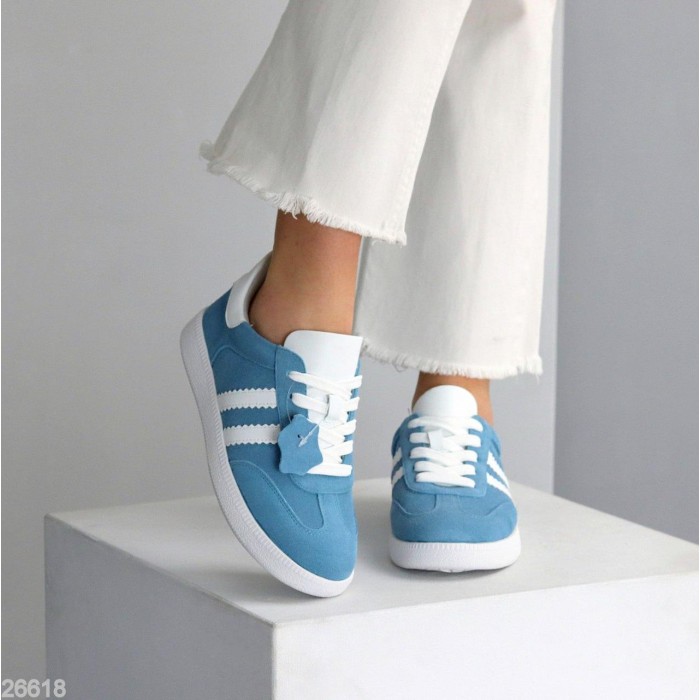 Кеди жіночі натуральна-шкіра/замша колір блакитний 38,39,40,41р.