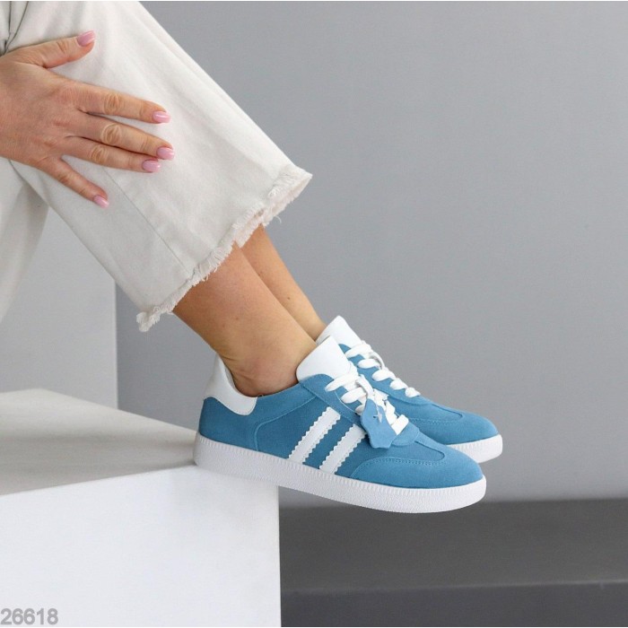 Кеди жіночі натуральна-шкіра/замша колір блакитний 38,39,40,41р.