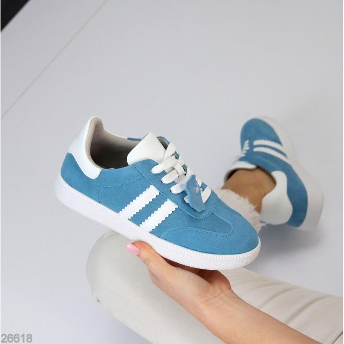 Кеди жіночі натуральна-шкіра/замша колір блакитний 38,39,40,41р.