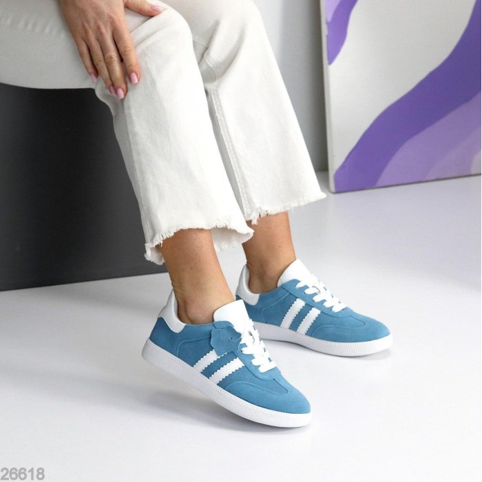 Кеди жіночі натуральна-шкіра/замша колір блакитний 38,39,40,41р.