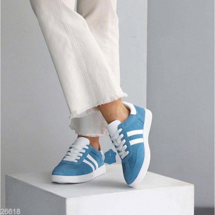 Кеди жіночі натуральна-шкіра/замша колір блакитний 38,39,40,41р.