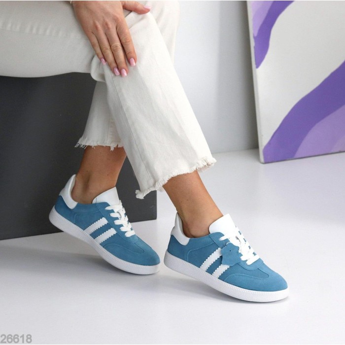 Кеди жіночі натуральна-шкіра/замша колір блакитний 38,39,40,41р.