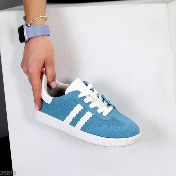 Кеди жіночі натуральна-шкіра/замша колір блакитний 38,39,40,41р.