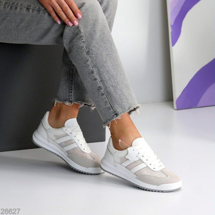 Кеди жіночі натуральна шкіра/замша колір-білий/сірий на 35.5,36,37,39,40,41р.