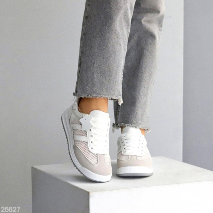 Кеди жіночі натуральна шкіра/замша колір-білий/сірий на 35.5,36,37,39,40,41р.