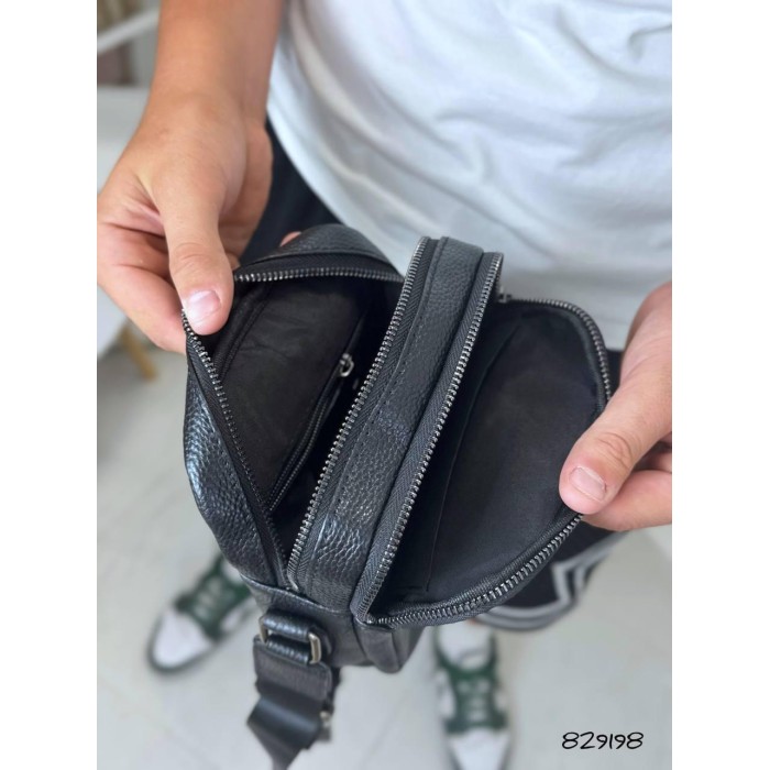 Сумка чоловіча міні Кросбоді натуральна шкіра Чорна