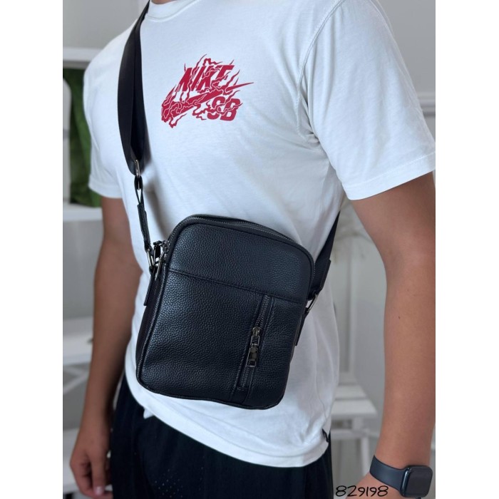 Сумка чоловіча міні Кросбоді натуральна шкіра Чорна