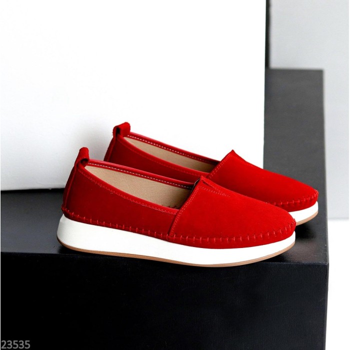 Мокасини жіночі натуральна замша червоні 36,37,38,39,40,41р