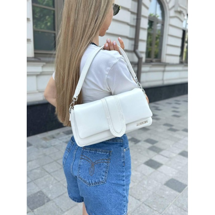 Сумка жіноча з ремінцем  натуральна шкіра та джинс Чорна, Біла