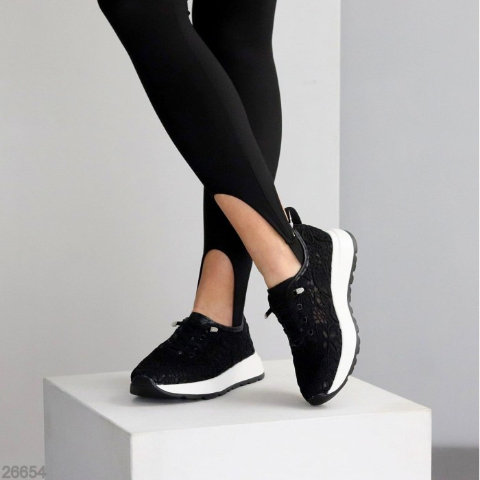 Кросівки жіночі текстиль/натуральна шкіра чорні 37,38,39,40,41р