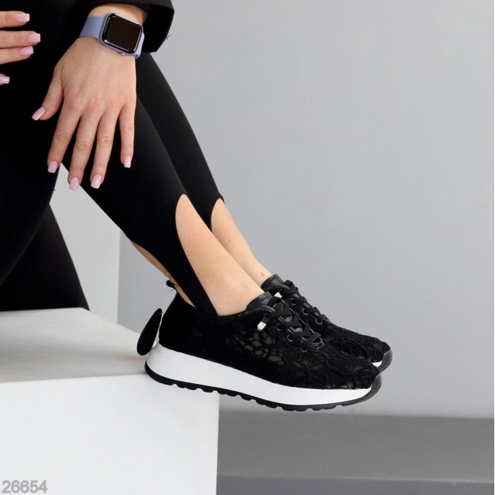 Кросівки жіночі текстиль/натуральна шкіра чорні 37,38,39,40,41р