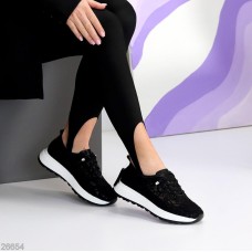 Кросівки жіночі текстиль/натуральна шкіра чорні 37,38,39,40,41р