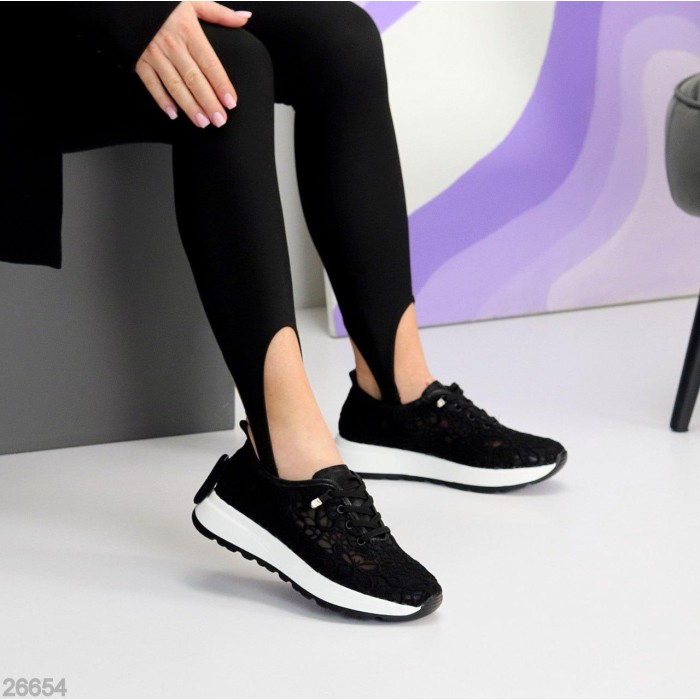 Кросівки жіночі текстиль/натуральна шкіра чорні 37,38,39,40,41р