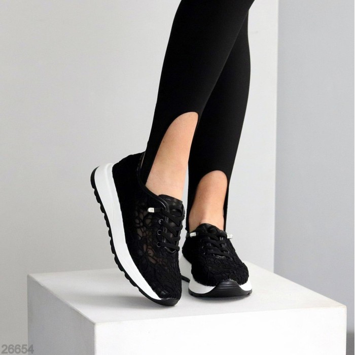 Кросівки жіночі текстиль/натуральна шкіра чорні 37,38,39,40,41р