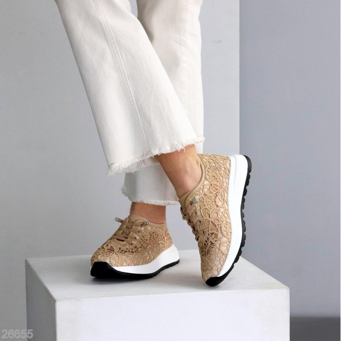 КросІвки жіночі текстиль/натуральна-шкіра колір-беж 37,38,39,40,41р.