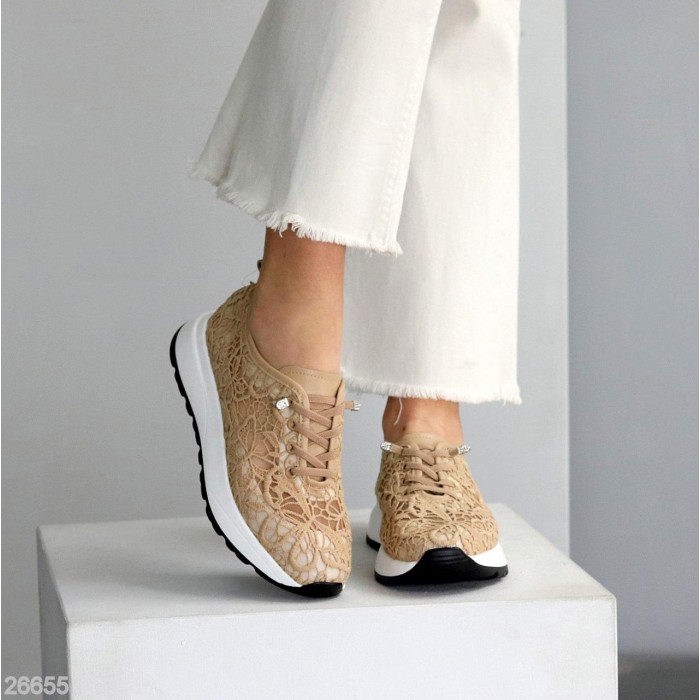 КросІвки жіночі текстиль/натуральна-шкіра колір-беж 37,38,39,40,41р.