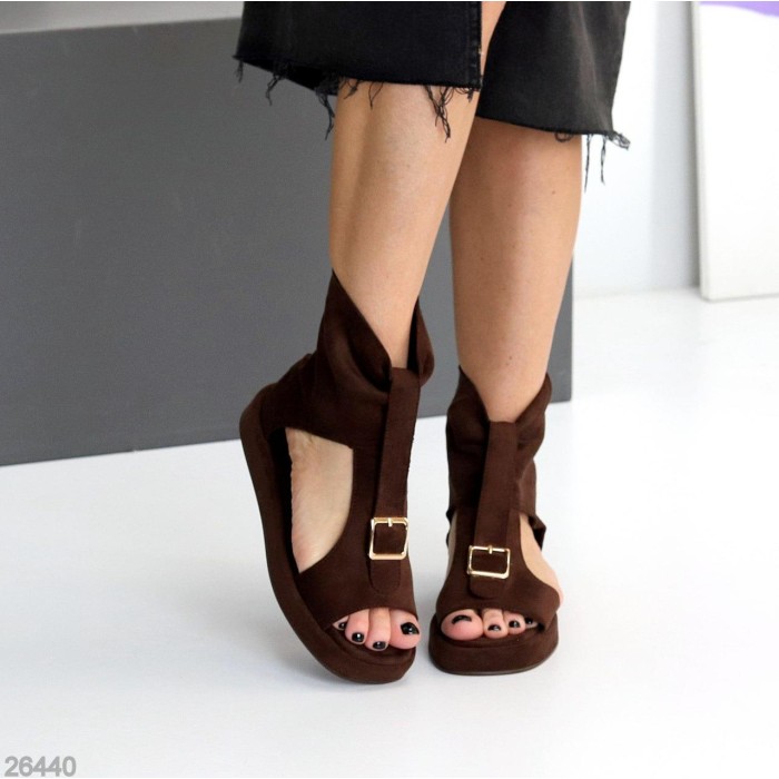 Босоніжки жіночі еко-замша колір-шоколад 36,37,38,39,40,41р