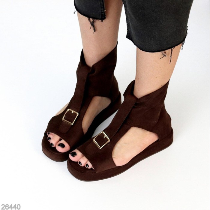 Босоніжки жіночі еко-замша колір-шоколад 36,37,38,39,40,41р