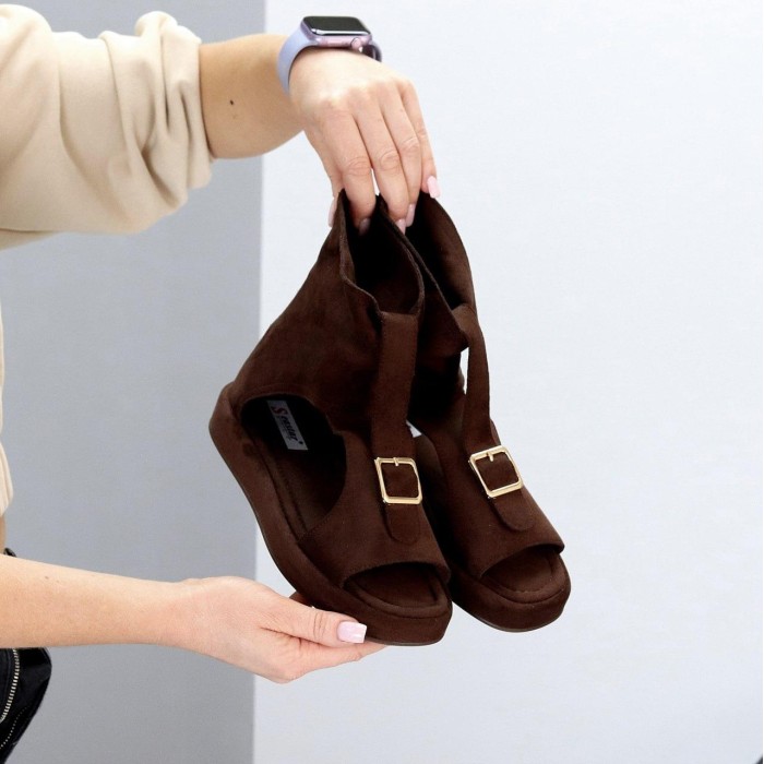 Босоніжки жіночі еко-замша колір-шоколад 36,37,38,39,40,41р