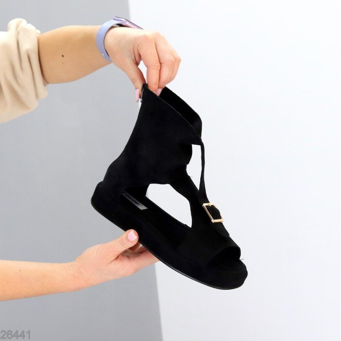 Босоніжки жіночі еко-замша колір-чорний 36,37,38,39,40,41р