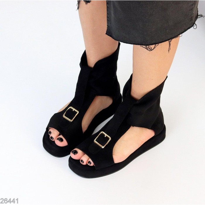 Босоніжки жіночі еко-замша колір-чорний 36,37,38,39,40,41р