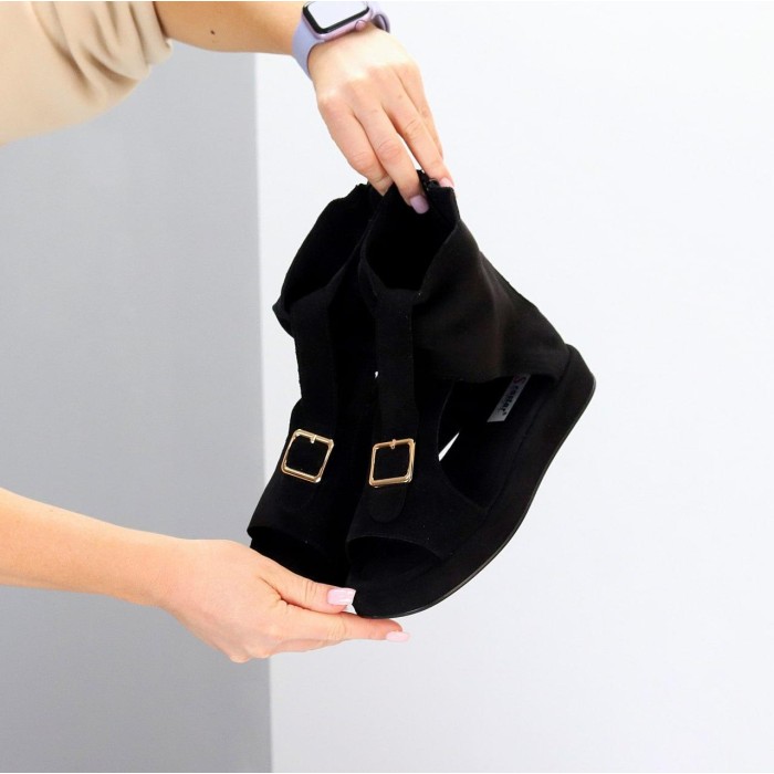 Босоніжки жіночі еко-замша колір-чорний 36,37,38,39,40,41р